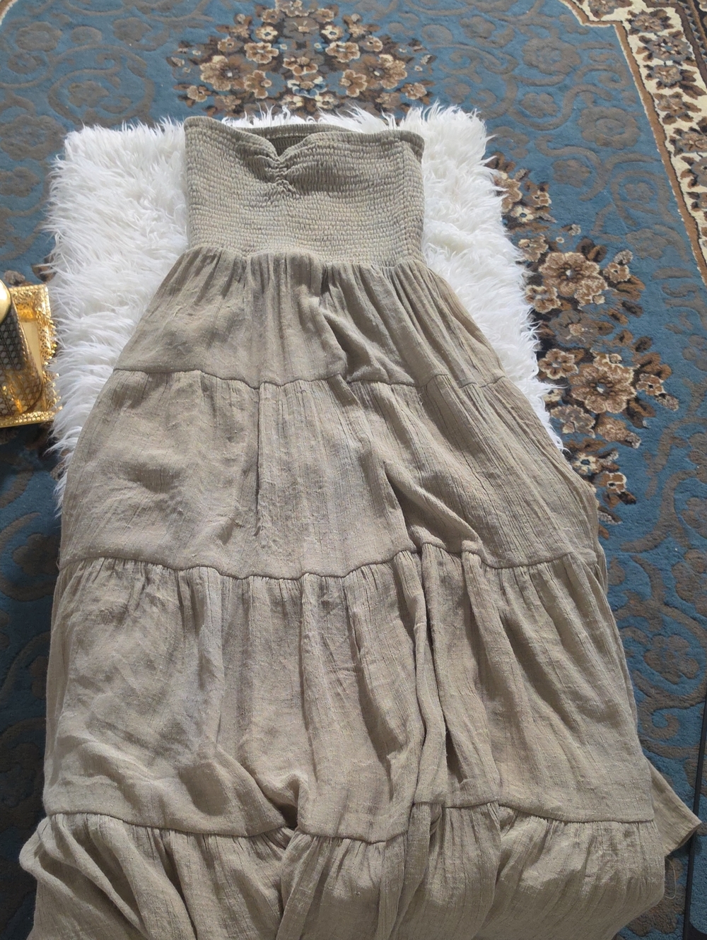 Strapless Tiered Maxi Dress in Beige